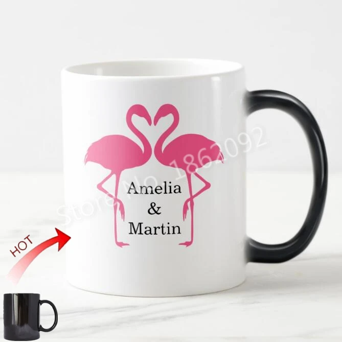 Novelty Pink Flamingos Love Mug Personalised Flamingo Coffee Heat Color Change Cup Chic Anniversary Wedding Valentine Gifts | Дом и сад