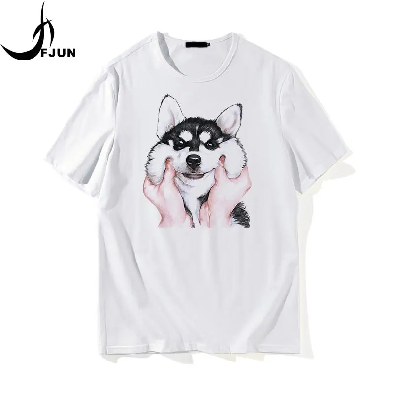 white t shirt FJUN Лето Новое поступление маленькая собака 3D печать футболка для мужчин уличный свитер большого размера Хлопок Мода странные вещи BL10 - Цвет: white t shirt