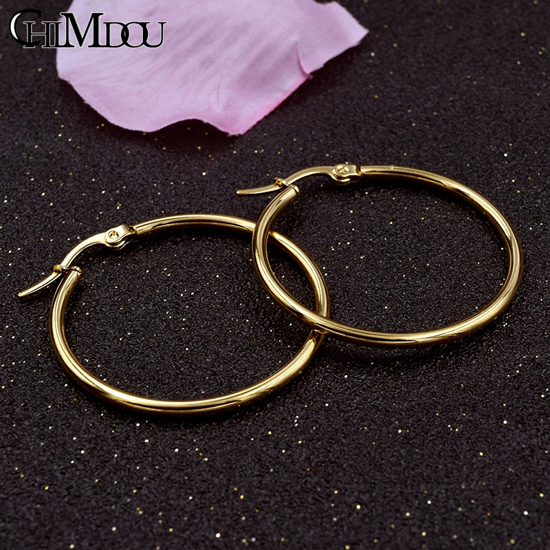 CHIMDOU, золотые серьги из нержавеющей стали,, женские маленькие или большие серьги-кольца, вечерние, в стиле рок, подарок, два цвета
