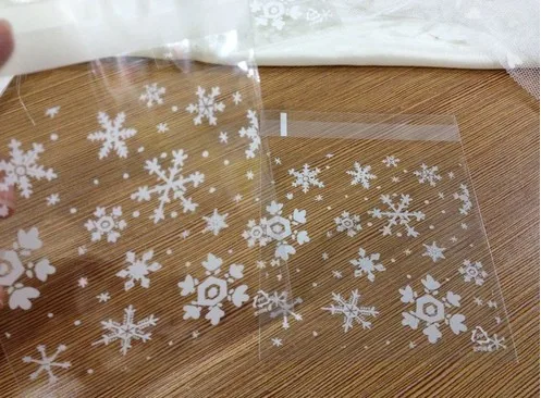 100 шт прозрачный Снежинка пластиковый пакет самоклеющиеся рождественские упаковки еды прозрачный целлофановый пакет печенье конфеты печенье мешок