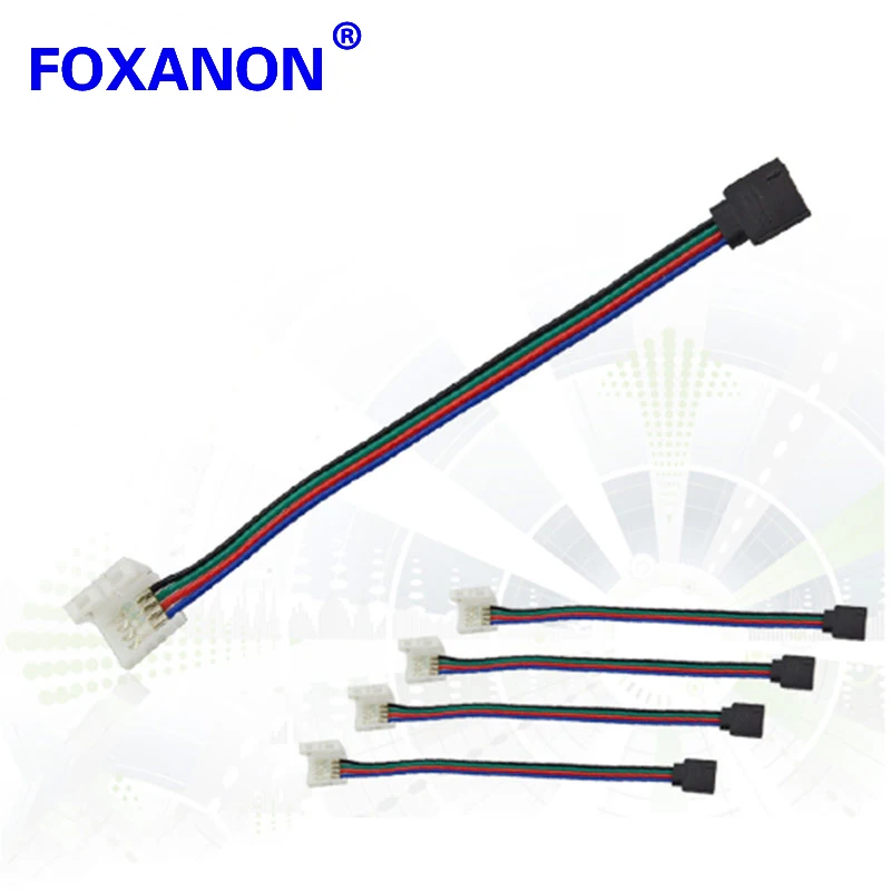 

Foxanon Brand RGB 10mm 4PIN No soldering Cable PCB board LED Flexible Strip 4 Pin Female Connector For 3528 5050 RGB Strip light