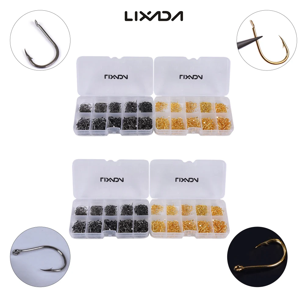 

Lixada 600pcs Fishing Tackle Fishing hooks Fishhooks Fish Jig Hooks with Hole Fishing Tackle Box 3# -12# 10 Sizes Carbon Steel