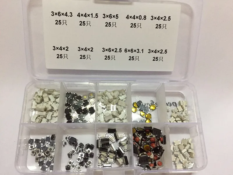 

250Pcs 10 Types Tactile Push Button Touch Switch Remote Keys Button Microswitch for car key