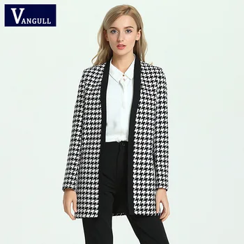 

VANGULL Ladies Elegant Jackets Women Houndstooth Coat Jacket 2019 New Spring Autumn Fashion Female Cardigan Tops Retro Coats