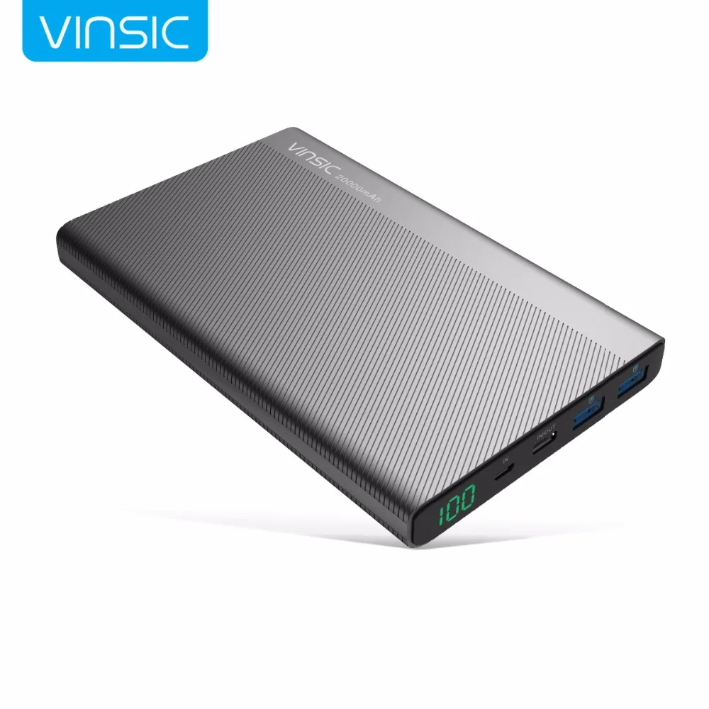 Vinsic 5V/3A 20000mAh Power Bank Type-C Dual USB External Battery Charger For iPhone X Xiaomi Mi8 Huawei Samsung S9 HTC