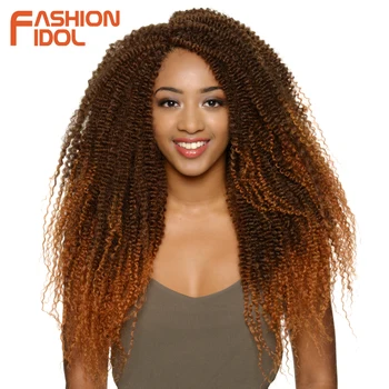 

FASHION IDOL Kinky Curly Hair Braid Brown Crochet Braids Hair Synthetic 19 Inch Ombre Braiding Hair Extentions Burgundy 17 Color