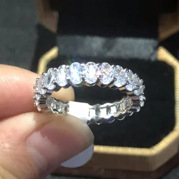 

925 SILVER PAVE SETTING FULL Oval-cut Simulated Diamond CZ ETERNITY BAND ENGAGEMENT WEDDING Stone Rings Size 5,6,7,8,9,10