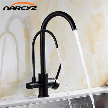 

Narcyz New Style Black Brass Kithchen Faucet hot and cold Deck Mounted kitchen three in one water purifier faucet Sink XT-121