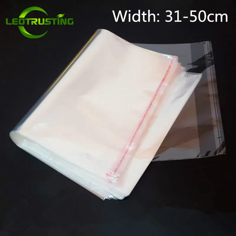 

Leotrusting 100pcs 31-50cm Width Large Clear OPP Adhesive Bag Transparent Poly Resealable Packaging Bag Self Plastic Gift Pouch