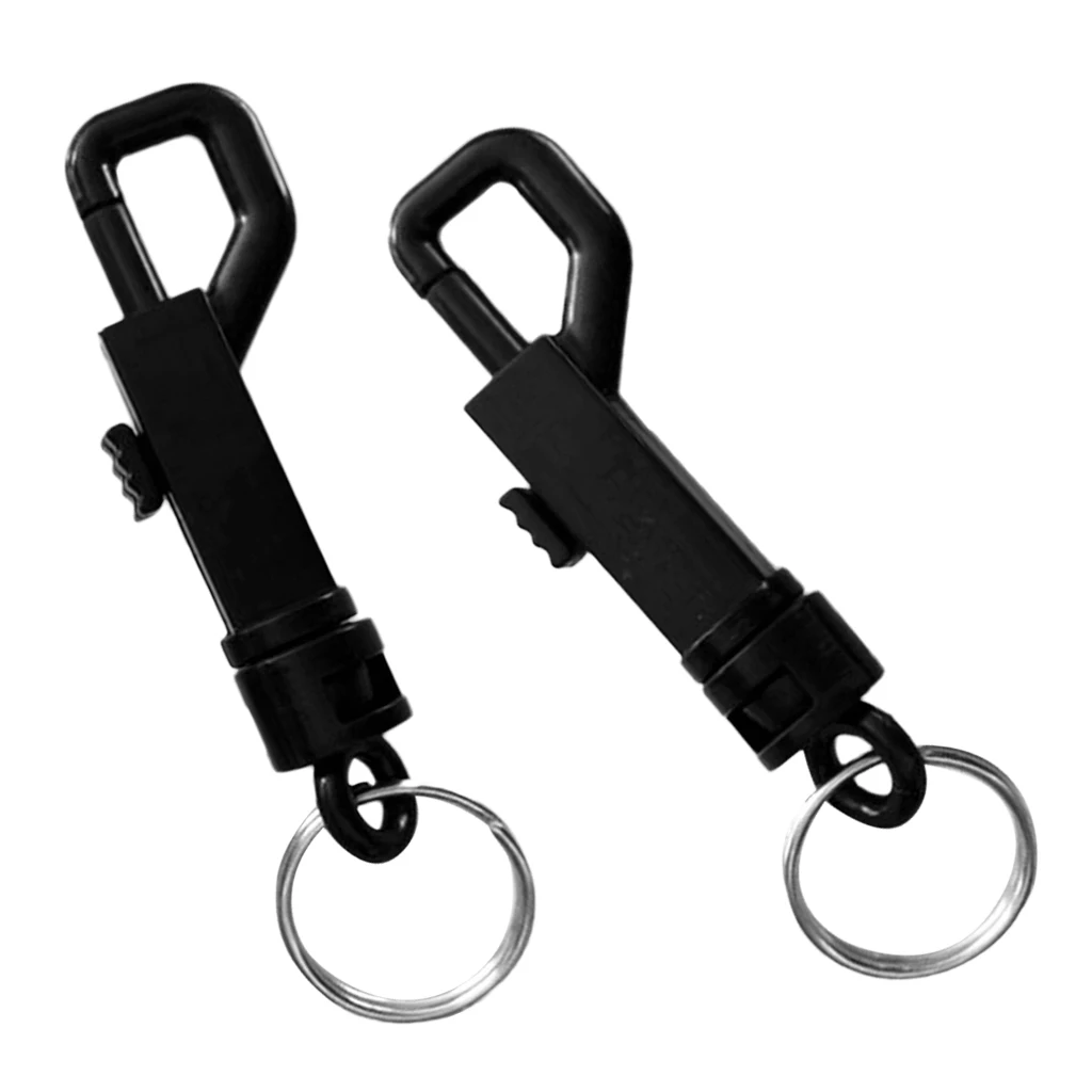 2 Pieces Durable Black Plastic Swivel Snap Hook with Split Ring for Outdoor Backpack Bag Webbing Strap Keyring
