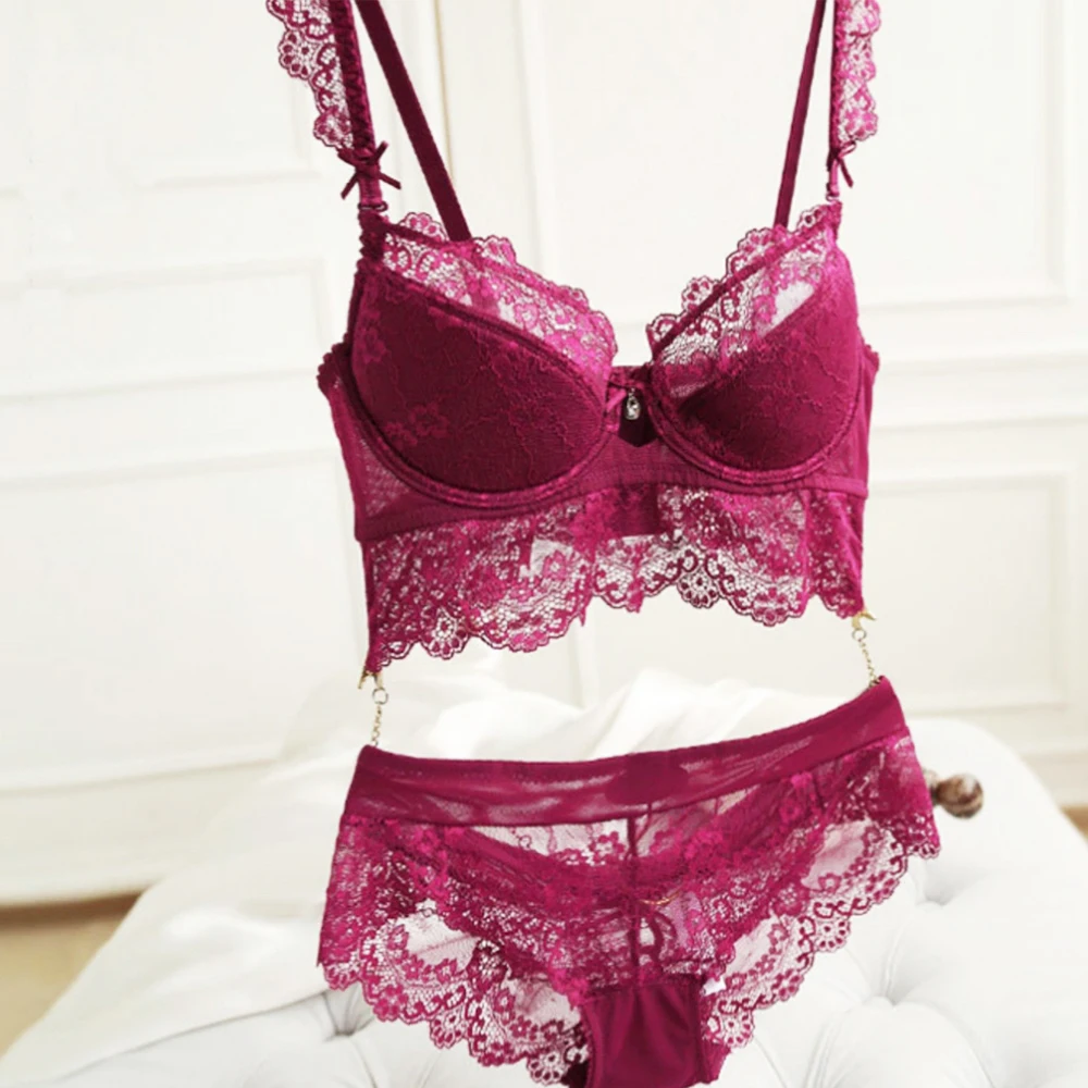 Cheap Ultra thin Sexy Transparent Lace Bra Thin Underwear Comfortable Breathable Push Up Bra Set