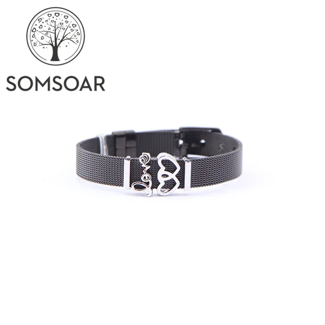 Somsoar Jewelry Black Soulmate Mesh Bracelet Set Love Is In The Air Somsoar Jewelry Black Soulmate Mesh Bracelet Set Love Is In The Air Charms Stainless Steel Bangle