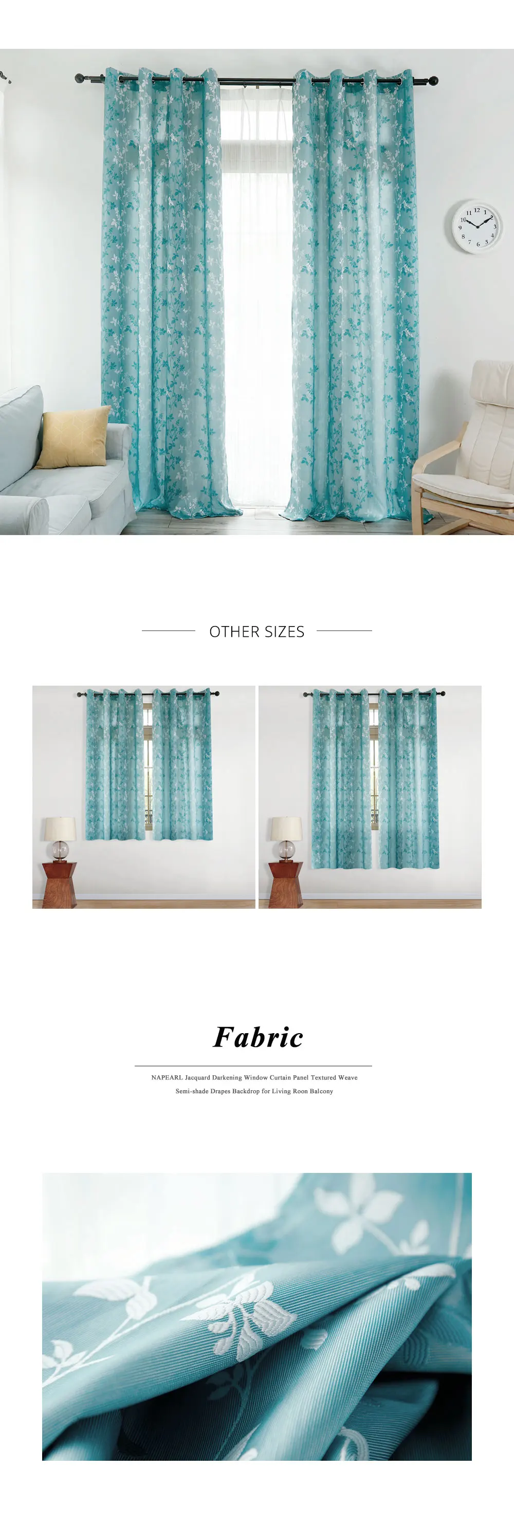smt535 NAPEARL Leaf Gorgeous Design Jacquard Window Curtain for Living Room Blue Polyester Cloth Fabric Semi-blackout Decorative Drapes (1)