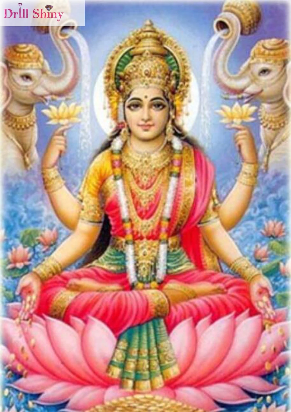 

3d full diamond painting God of wealth diamond embroidery Lakshmi square diamond mosaic Elephant picture of rhinestones lotus