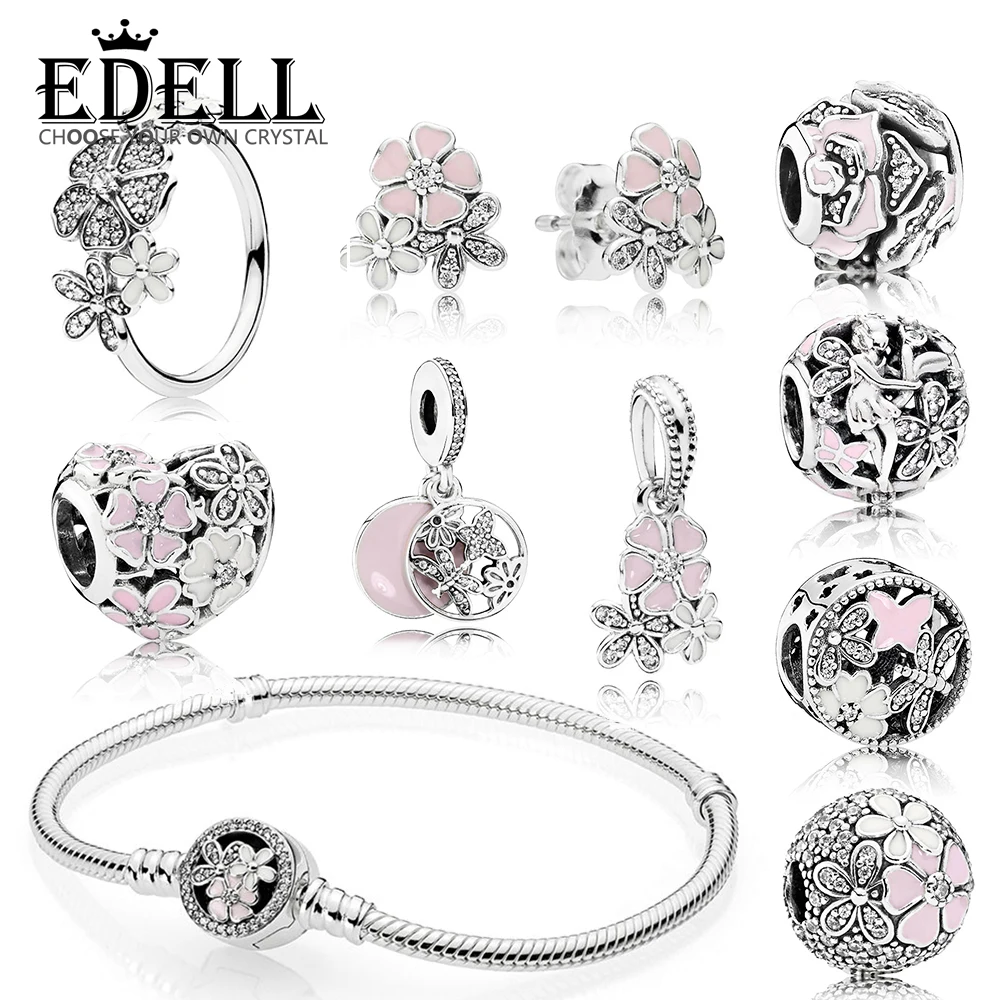 

EDELL 100% 925 Sterling Silver POETIC BLOOMS flower and Butterfly Collection Charm Beaded Pendant Stud Earrings CLIP Bracelet