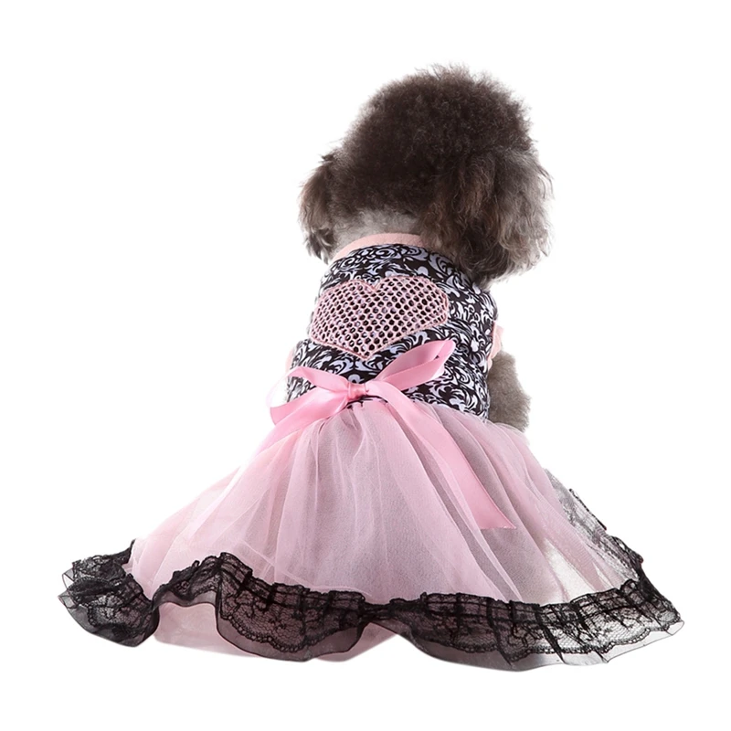 Кружевное платье для собак, одежда с сердечками, юбки-пачки для маленьких средних собак, платье принцессы для кошек, одежда для собак на свадьбу