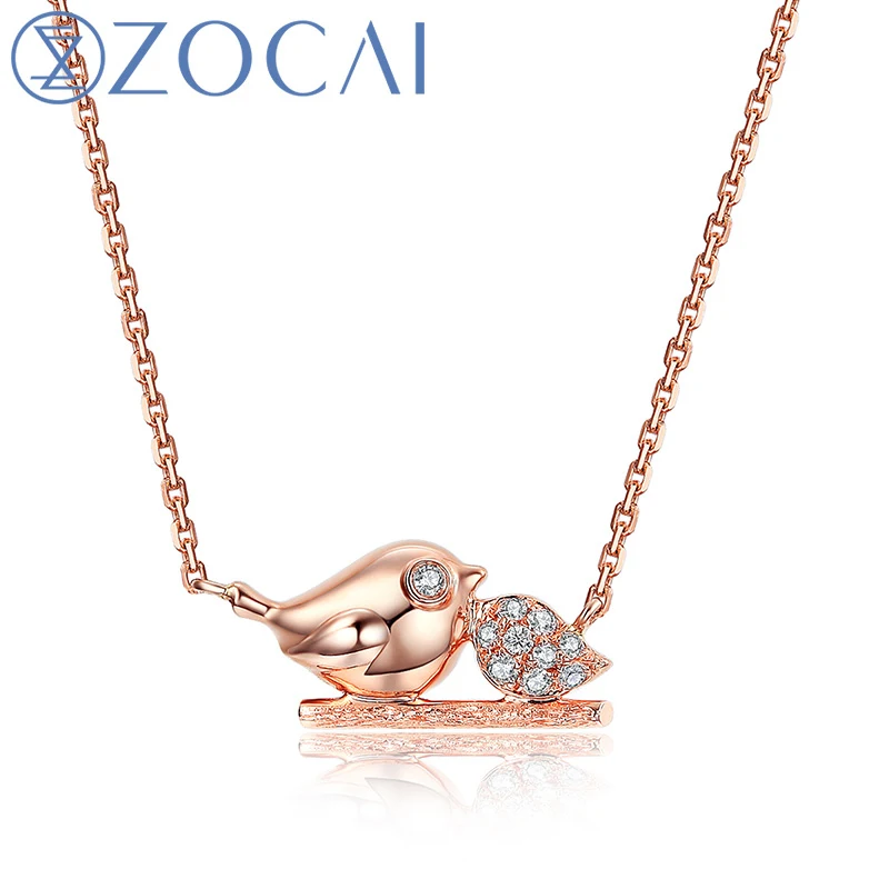 ZOCAI The Little Magpie Real 0,03 CT бриллиантовое ожерелье 18 K розовое золото(Au750) Подвеска-ожерелье JBD90281T