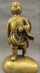 JP S0608 12 "Народная Китайский Бронзовый Буддизм Молиться Благословит Молодой Монах Статуя Будды Скульптура