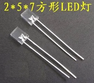02-47 100 шт./лот 2X5X7 квадратный светодиодный прозрачный красный светильник(квадратный