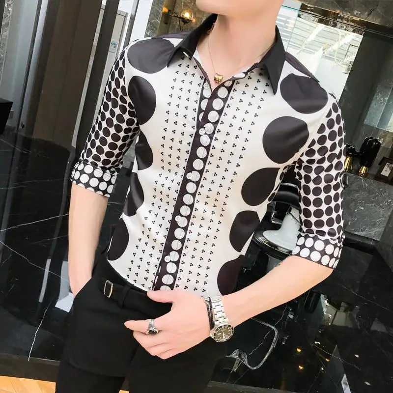 

Luxury Social Shirt Mens clothing Slim fit Unique design Men Shirts Dots Print Blouse Men Summer Fashion New