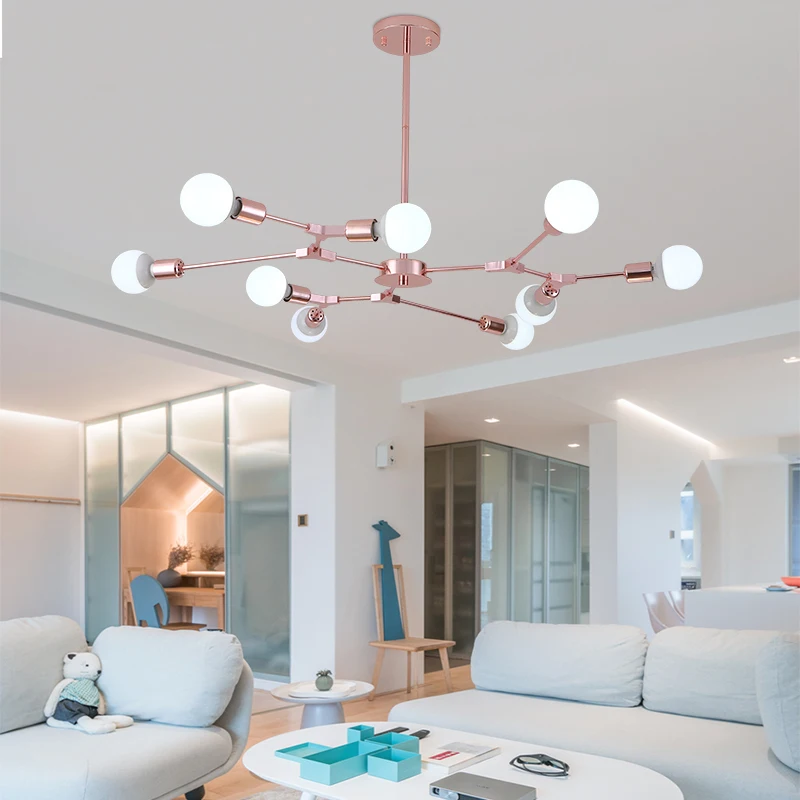 Buy Rose gold Modern LED Chandelier Nordic Style Living Room Dining Room