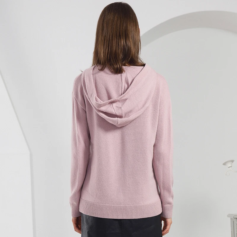 Manches Pink Lâche Pulls white Longues Pour Pur Tricot À Femmes Cavaliers Cachemire Capuche Chandail Automne Tricoté Capuchon red D'hiver Rose 100 67aUOaqw