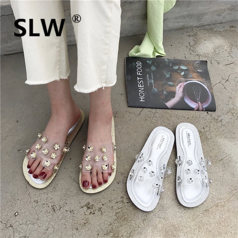 

Shoes Transparent Slippers Ladies Flip Flops Med 2019 New Women Slides Flower Flip-flops Summer Flat Luxury