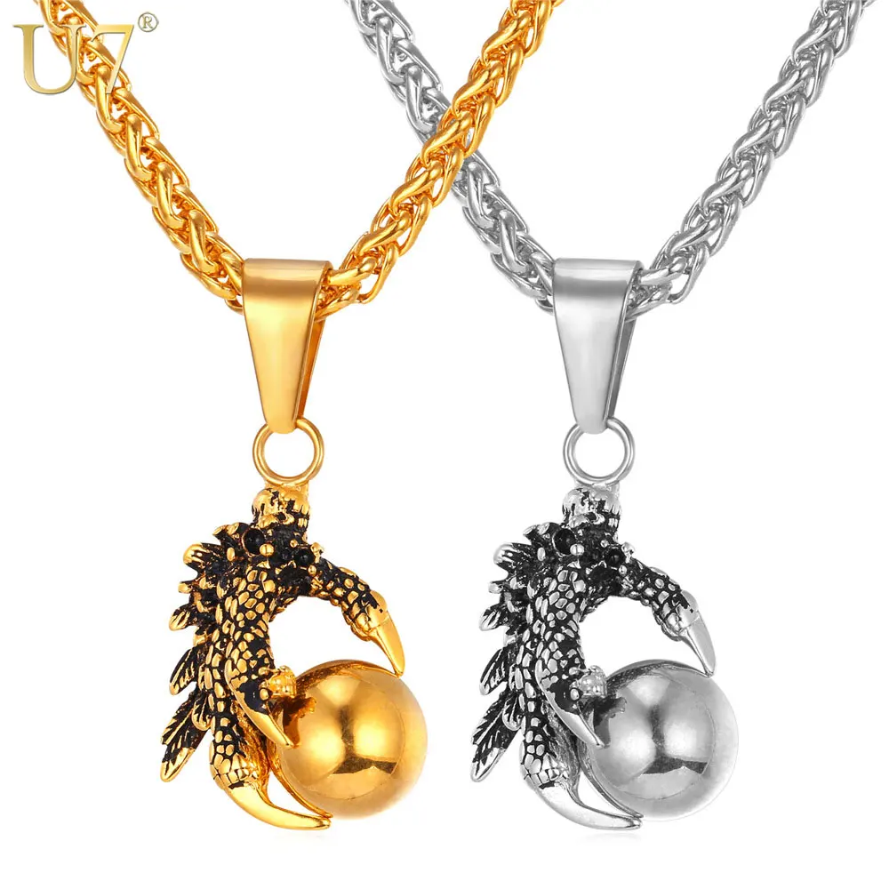 

U7 Punk Mens Necklace & Pendant Occult Satanic Jewelry Stainless Steel Gold Color Myth Evil Dragon Ball Devil Necklaces P747
