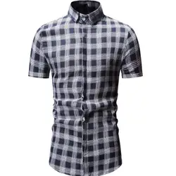 2019 Новая высококачественная брендовая мужская Повседневная модная клетчатая рубашка повседневная спортивная рубашка с коротким рукавом
