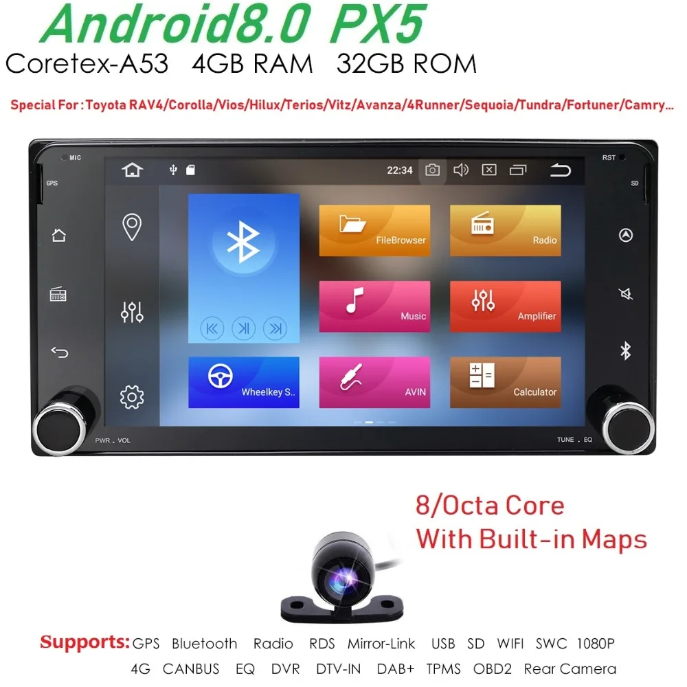 

4G WIFI Android 9.0 2DIN Car DVD GPS for Toyota Terios Old Corolla Camry Prado RAV4 Universal radio wifi Capacitive DAB RDS SWC