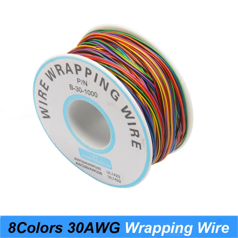 

One Roll 8 Colors 30AWG Wire Wrapping Wire, Tinned Copper Solid, PVC insulation high quality Wrapp Wire PVC insulation Drop Ship