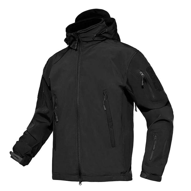 TACVASEN зимняя мужская куртка пальто водонепроницаемая тактическая куртка Военная мягкая оболочка охотничий жилет Съемная ветровка с капюшоном верхняя одежда - Цвет: Black