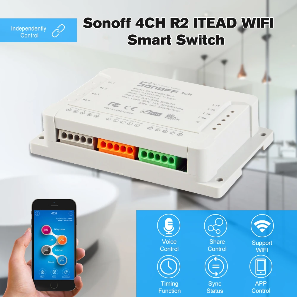 Sonoff 4ch R2 Itead 4 Channels Din Rail Mounting Wireless Wifi Smart Switch Works With Amazon Alexa & For Google Home/nest Access Control