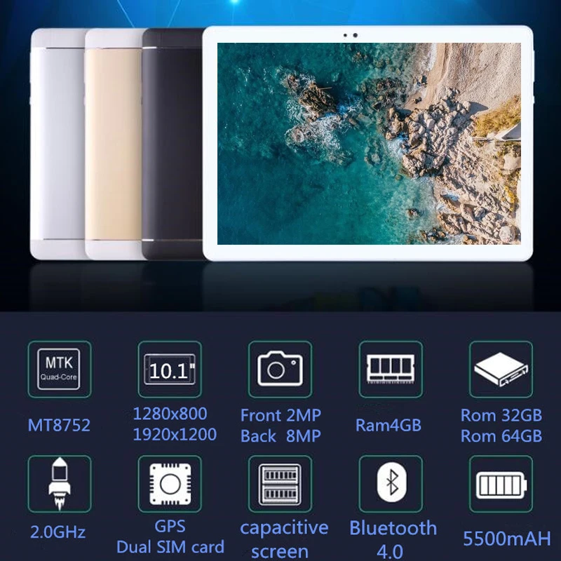 10,1 'Планшеты C108 8 Octa Core 32 GB 64 GB Встроенная память Google Android 7,0 10 Tablet PC 3g 4G LTE FDD TDD WI-FI gps bluetooth телефон MT8752