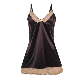

Sexy Nightgown Fashion Patchwork Nightdress Women Sheer Scalloped Satin Nightwear Slip Sleepwear Chemises
