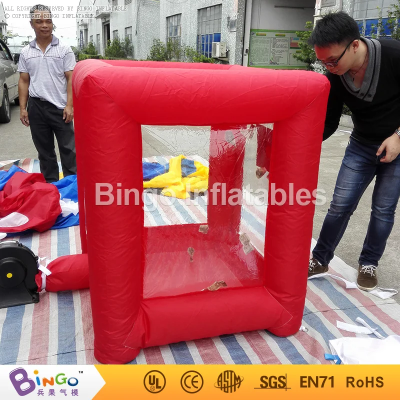  Customized cube shape red color inflatable money machine hot sale 1X1X1.2 Meters inflatable cash bl