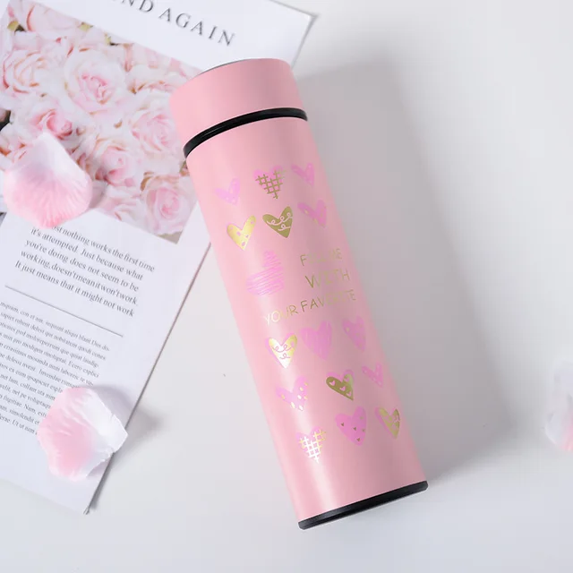2018 Sweet Pink Heart Thermos Bottle For Women Portable 304 Stainless