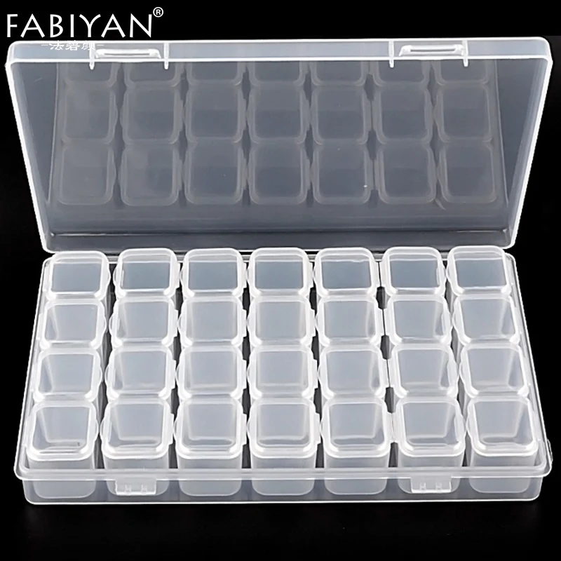 

28 Grids Nail Art Box Clear Plastic Empty Storage Separate Rhinestone Bead Jewelry Display Holder Organizer Decoration Case Tool