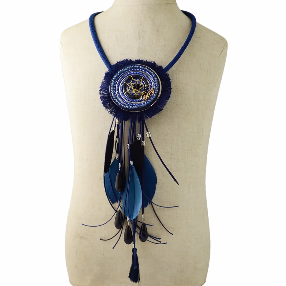 Handmade Bohemian Dream Catcher Charm Necklace Feather Stone Boho Statement Tassel Pendant Choker For Women 2017 | Украшения и