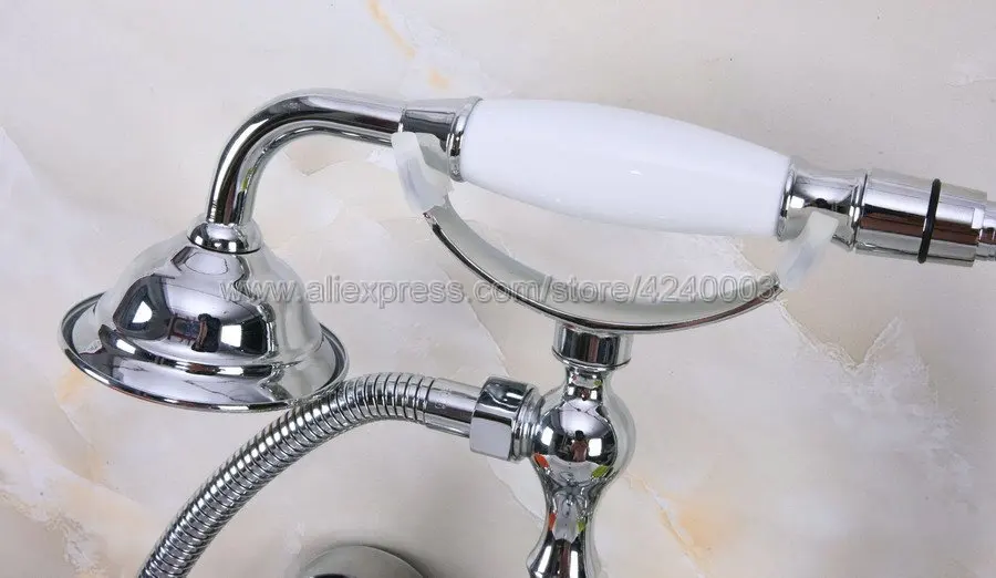 Хромированная отделка Ванна смеситель двойной ручкой ванна с ручной душ Поворотный ванна носик Kna203