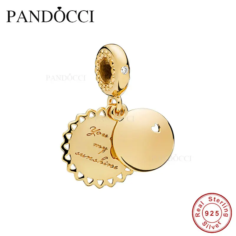 

2018 New Spring 925 Sterling Silver You Are My Sunshine Dangle Charm Yellow Enamel Fits for Original Bracelets Jewelry PANDOCCI