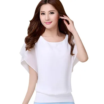 

Chiffon Women's Shirt Slim Short Batwing Sleeve Loose Blouse Fashion Summer Casual Tops O Neck Shirt Feminina Plus Size 5XL 4XL