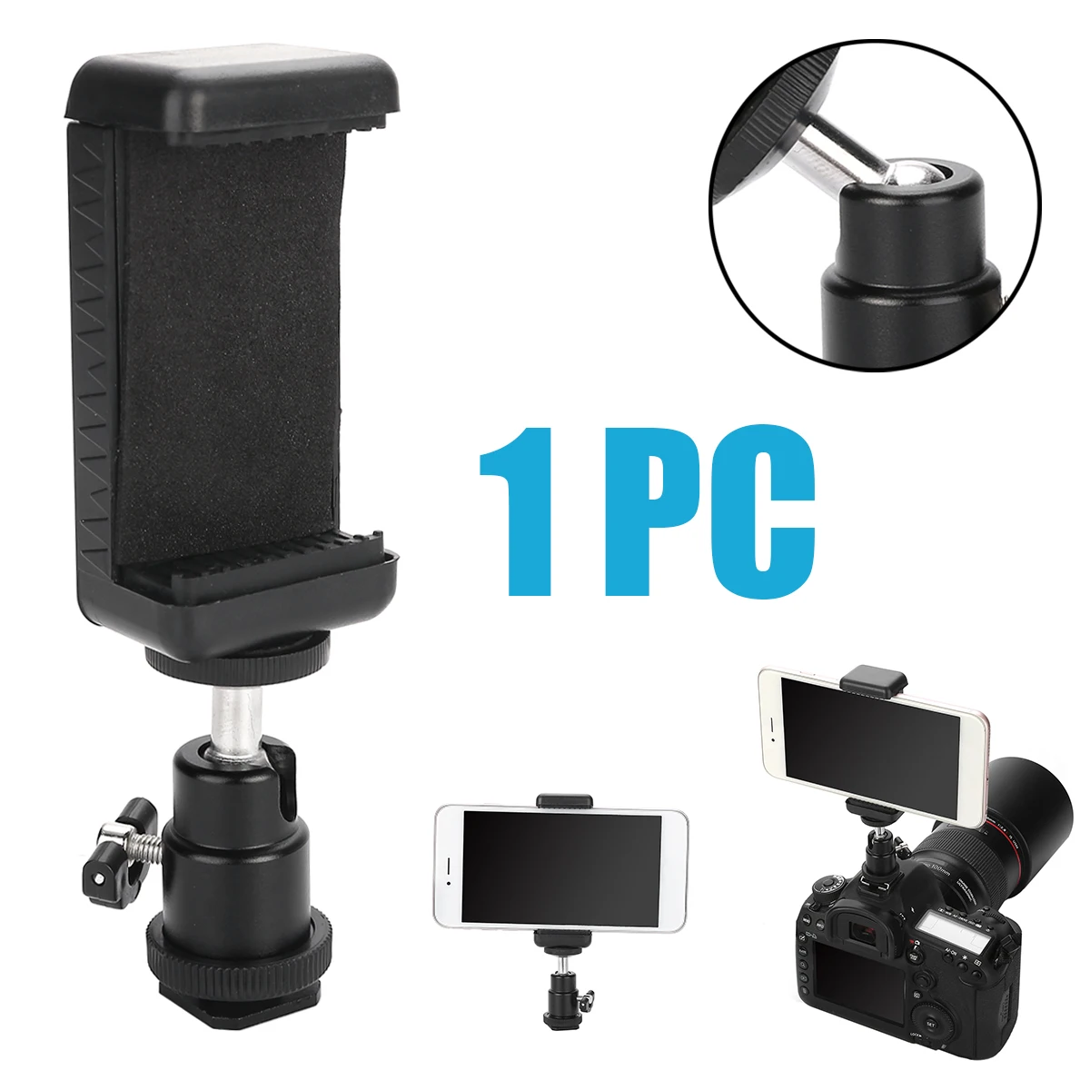 

1pc Professional Mini Multifunction Ball Head Hot Shoe Adapter Mount With Phone Clip Holder For Camera Accessories