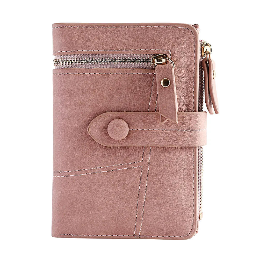

Women Wallet 2018 Solid Simple Retro Zipper Short Wallet Nubuck Leather Coin Purse Card Holders Handbag Portefeuille #