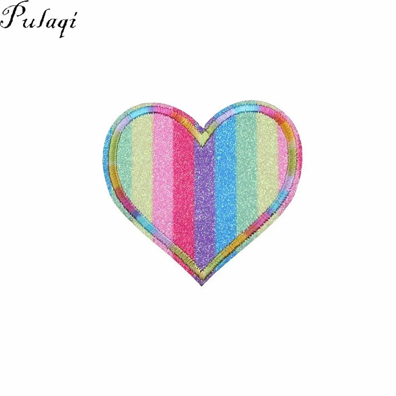 

Pulaqi Shine Heart Embroidered Iron On Patches For Kids Clothing Rainbow Patch Stickers On Clothes Applique Decoration