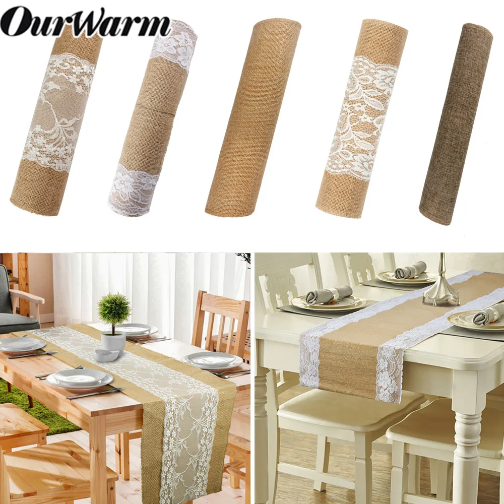 OurWarm Hessian джутовое кружево настольная дорожка натуральный цветок мешковиная