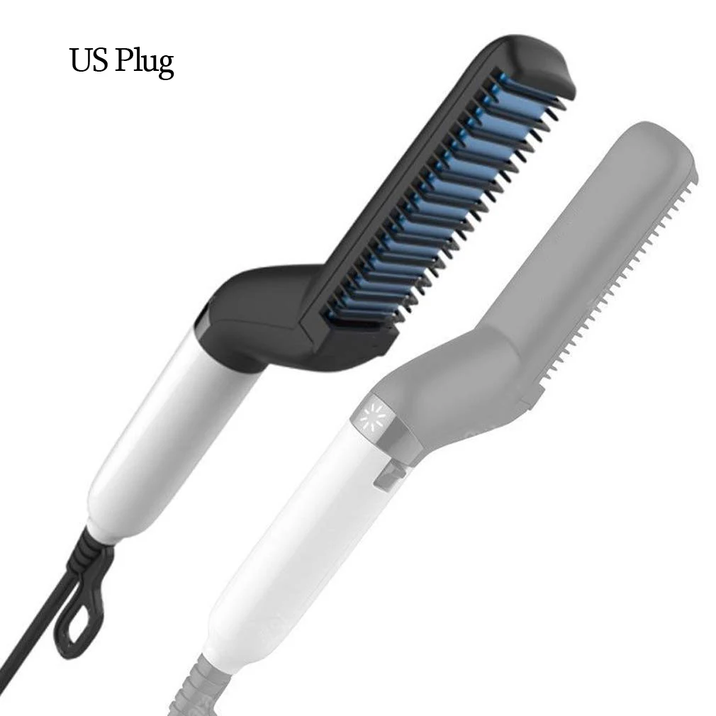 Новейший многофункциональный мужской утеплитель для укладки волос Керамический выпрямитель для завивки волос гребень EU/UK/US Plug - Цвет: US Plug