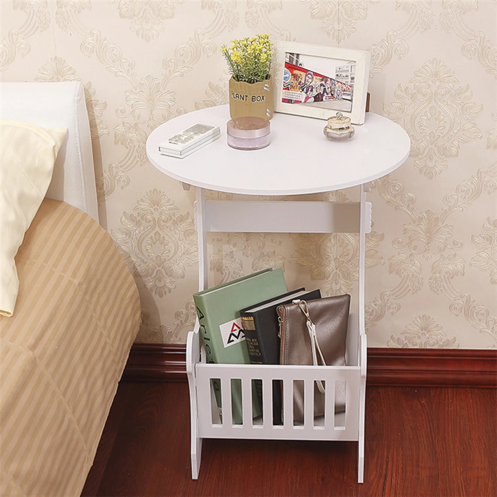 1pc Coffee Tray Round European Style Modern Creative End Table Bed Side Table Magazine Rack for Living Room Balcony Bedroom