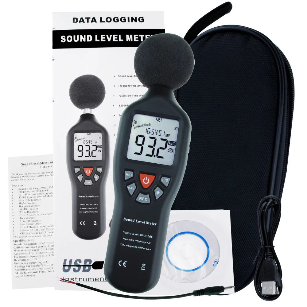 Data Logging Function Sound Level Decibel Meter with Backlight Display High Accuracy Measuring Instrument Compact Professional