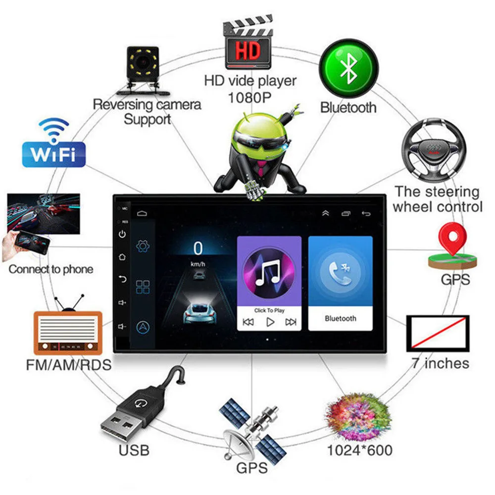 

Double 2 Din Car Multimedia Player Android 8.1 Car Radio GPS Navigation Bluetooth FM AM WIFI Autoradio Car MP5 Player